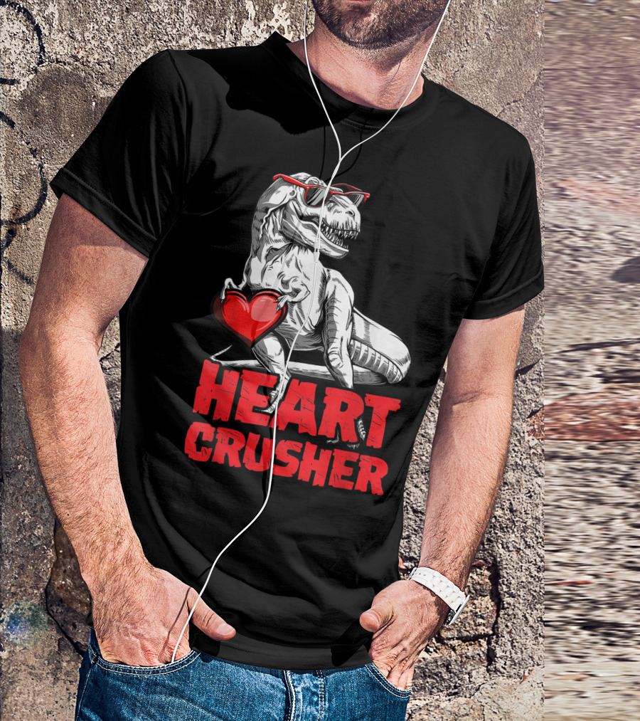 Heart Crusher Valentines Day Dinosaur T-Shirt