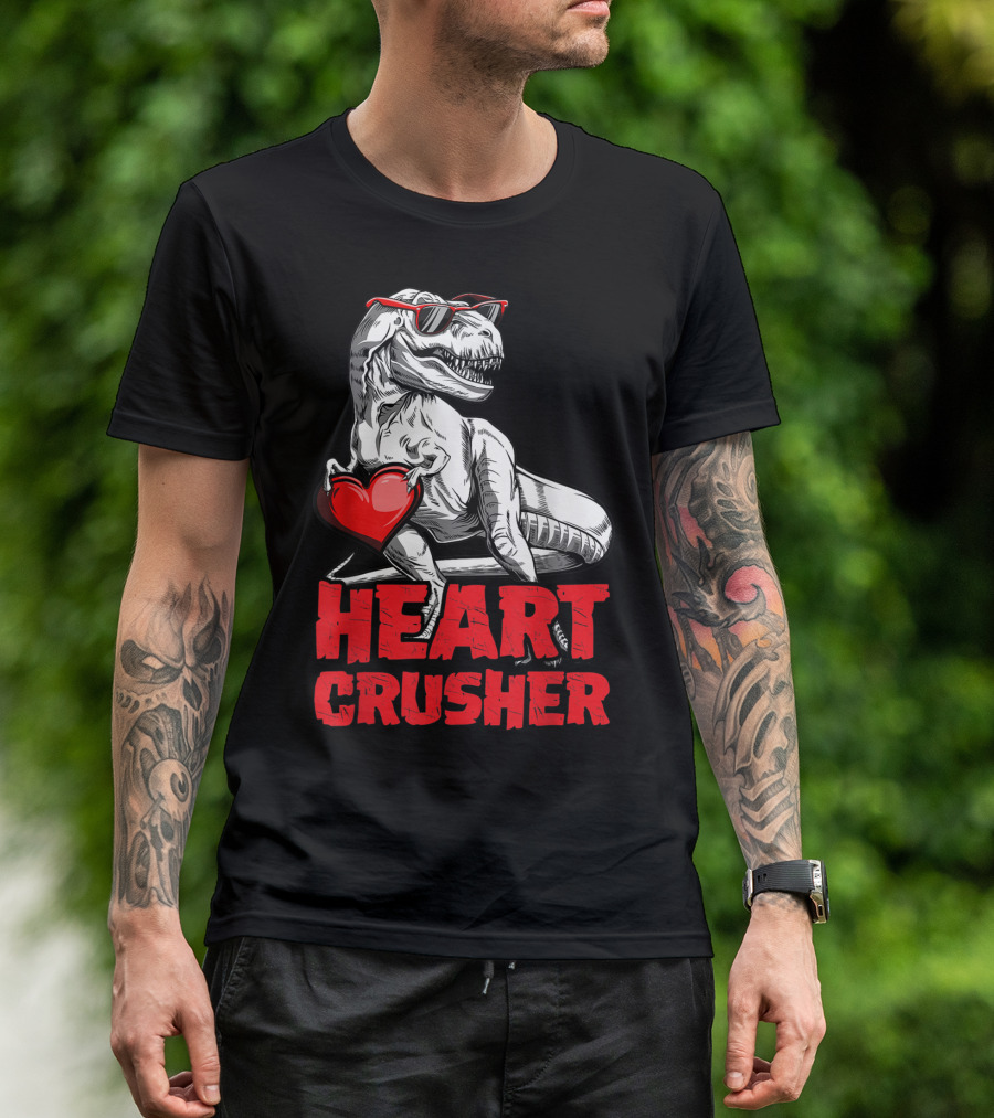 Heart Crusher Valentines Day Dinosaur T-Shirt