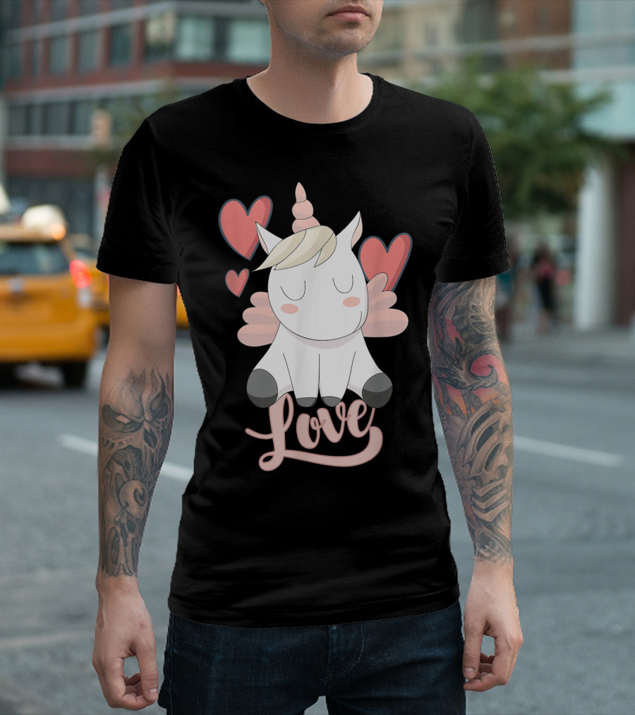 Unicorn Love Heart Valentine's Day Cute Pastel Hearts T-Shirt