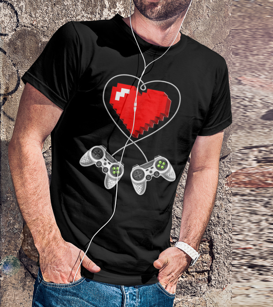 Valentine's Day Pixel Heart With Video Game Controller T-Shirt