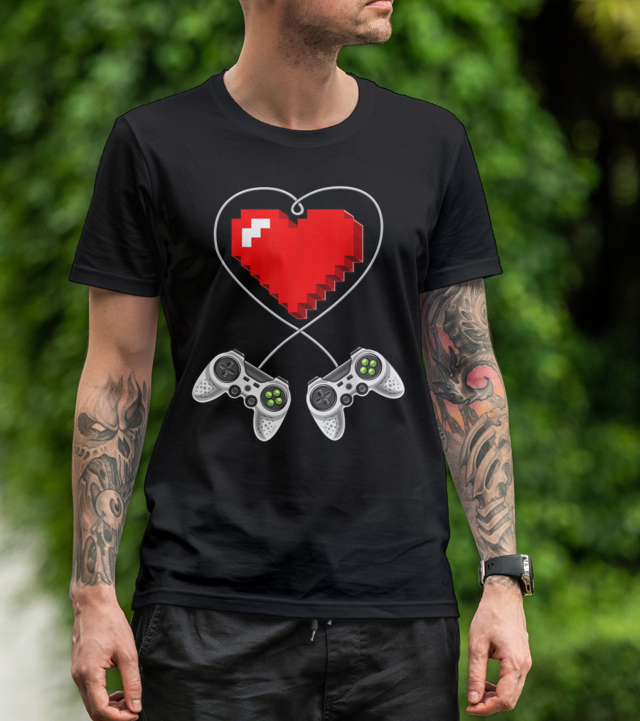 Valentine's Day Pixel Heart With Video Game Controller T-Shirt