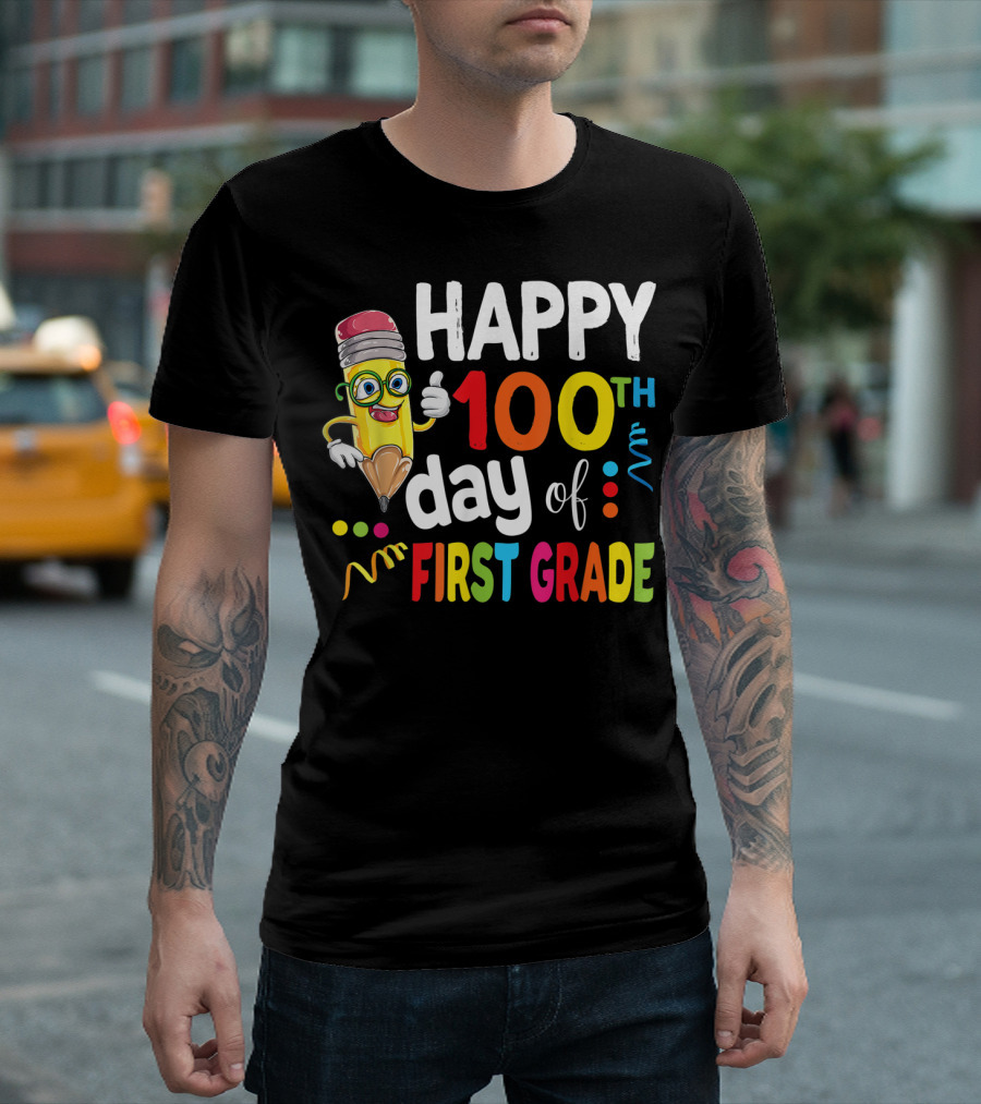 Happy 100th Day of First Grade Pencil Character T-Shirt
