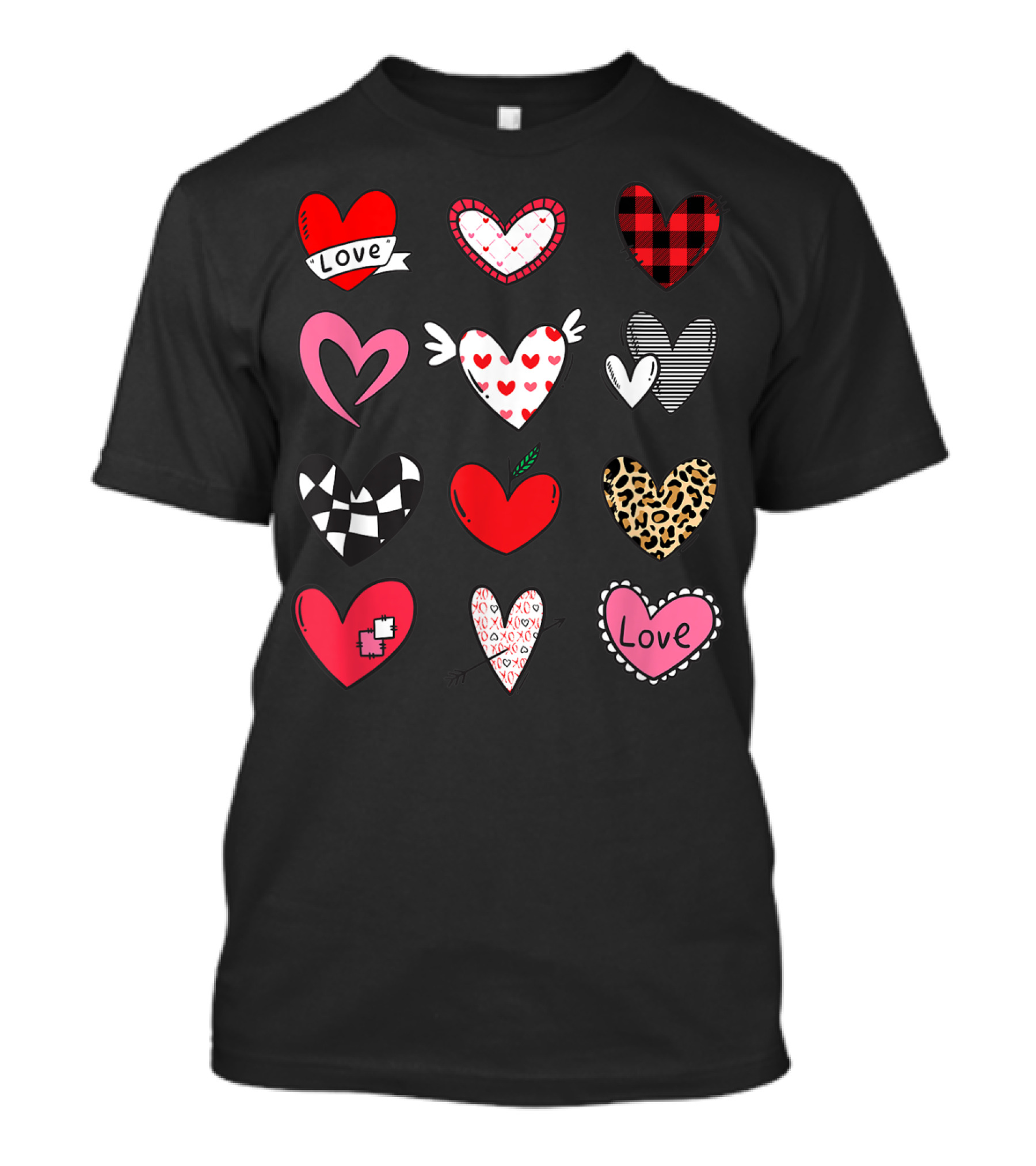 Love Hearts Valentines Day Women Leopard Plaid T-Shirt