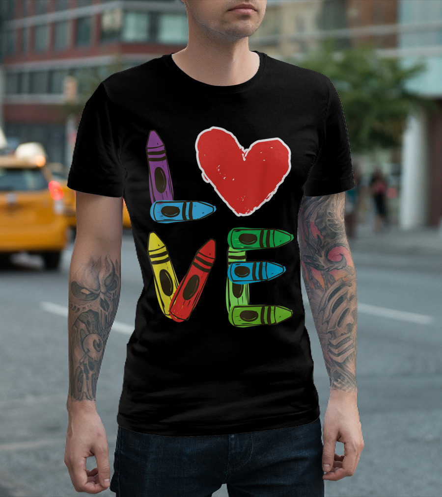 Preschool Teacher Love Crayon Valentines Day T-Shirt