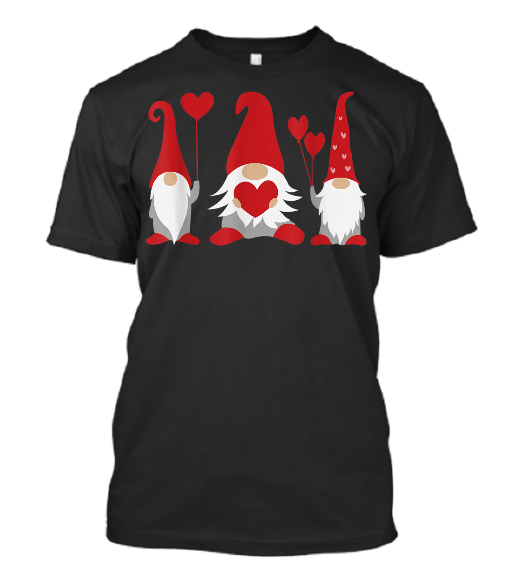 Three Gnomes With Red Hats Holding Hearts Valentine's Day T-Shirt