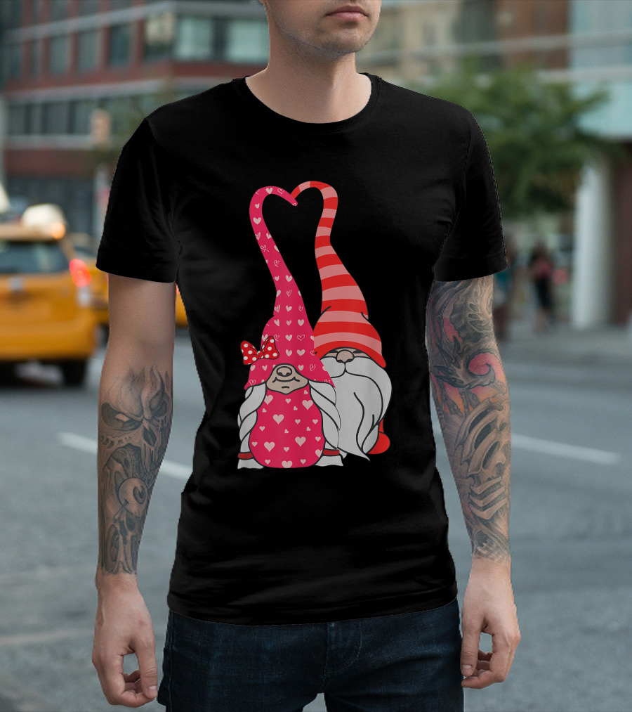 Valentine Gnome Couple Heart Hat Love T-Shirt