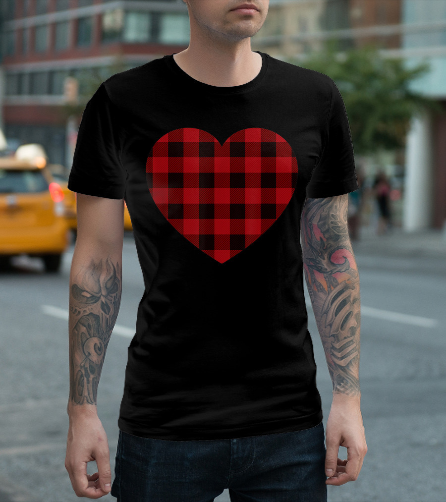 Valentines Day Heart Buffalo Plaid Check T-Shirt