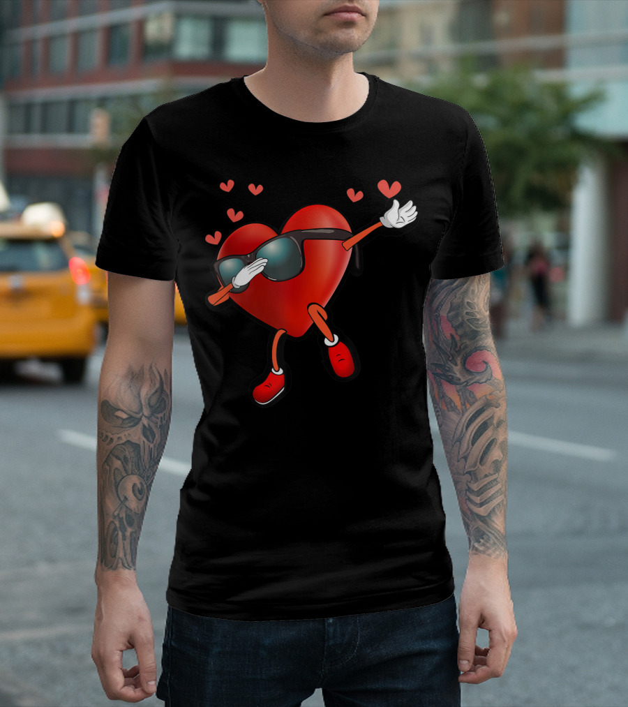 Valentine's Day Dabbing Heart with Sunglasses and Love Hearts T-Shirt