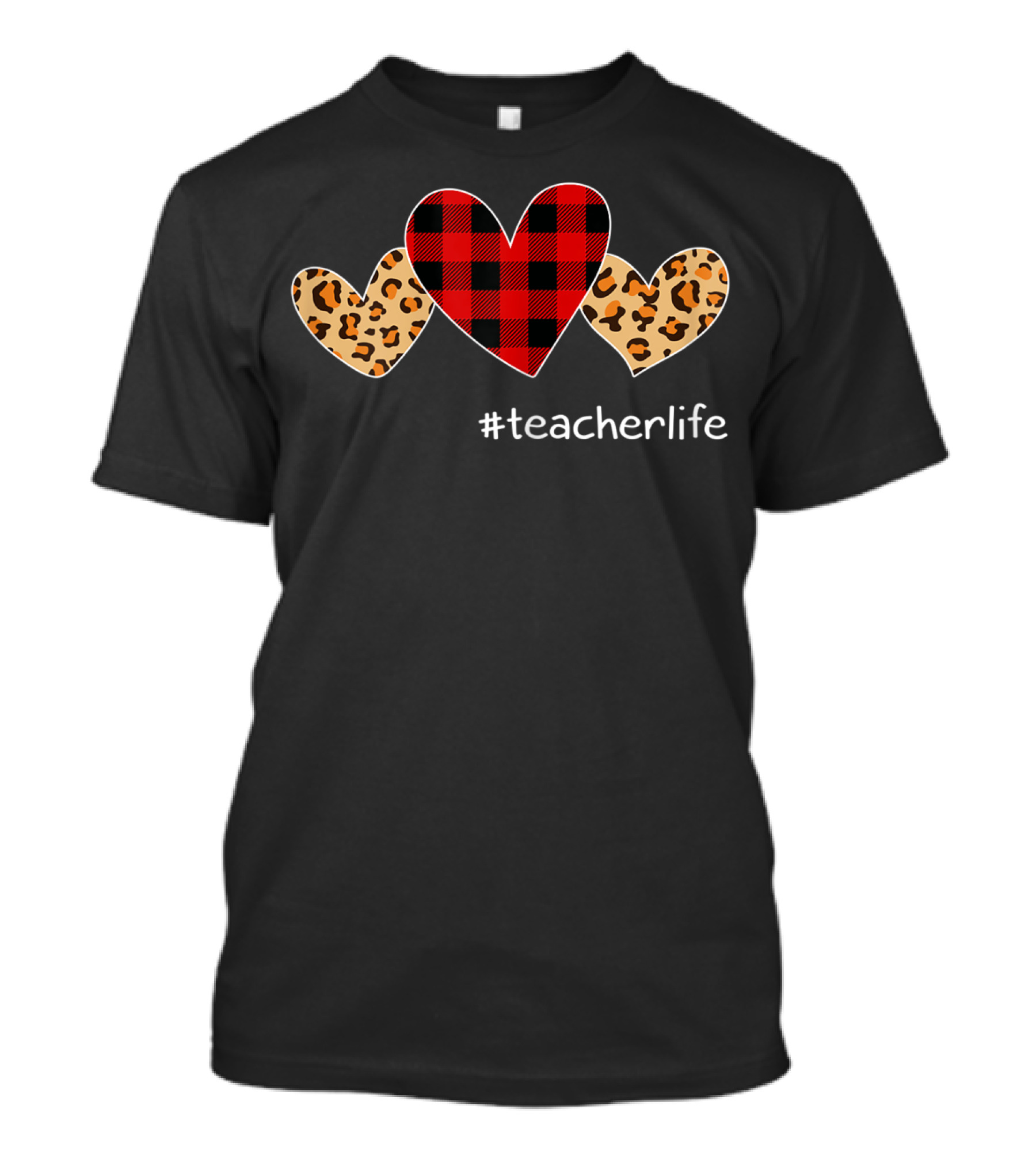 Buffalo Plaid Hearts Leopard #TeacherLife T-Shirt