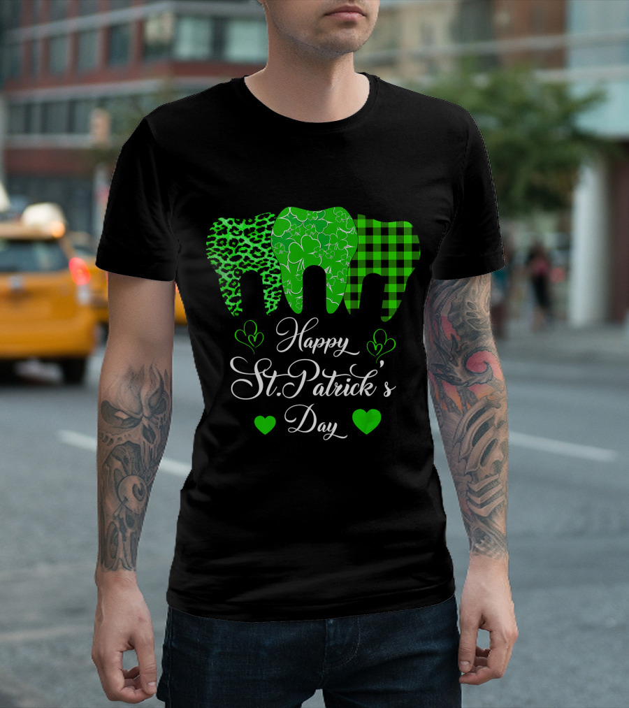 Happy St. Patrick's Day Animal Print and Plaid Tooth Trio T-Shirt
