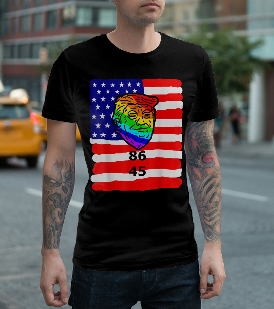 86 45 Rainbow Trump American Flag Impeach Election T-Shirt