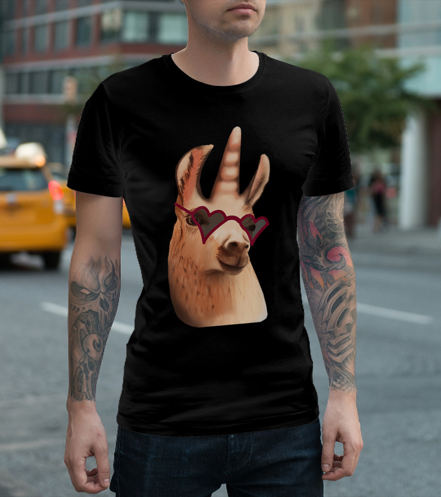 Funny Llamacorn with Heart Glasses T-Shirt