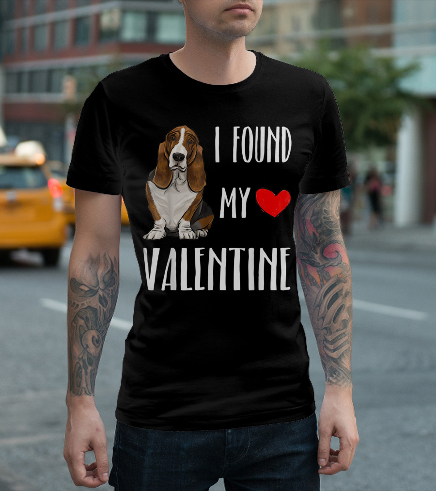 I Found My Valentine Basset Hound Dog With Heart T-Shirt