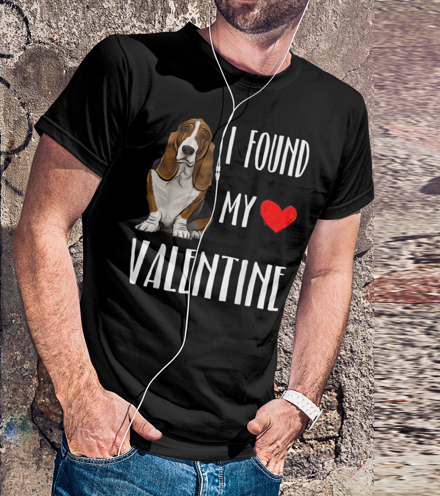 I Found My Valentine Basset Hound Dog With Heart T-Shirt