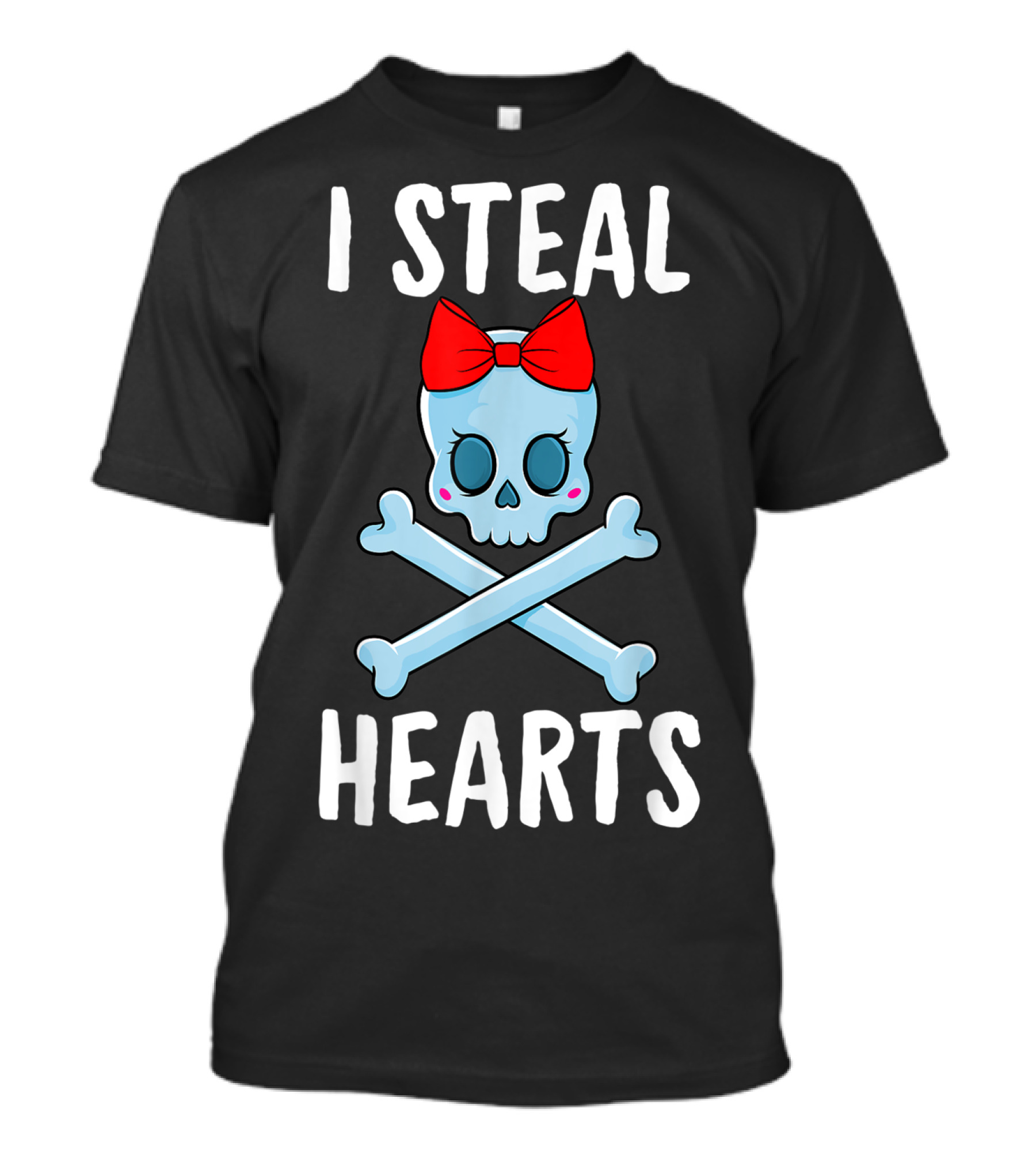 I Steal Hearts Valentines Day Pirate Girls Skull Crossbones Bow T-Shirt