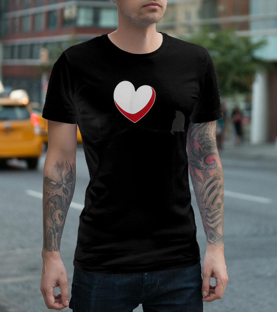 Valentine Heart with Silhouette of Dog and Cat T-Shirt