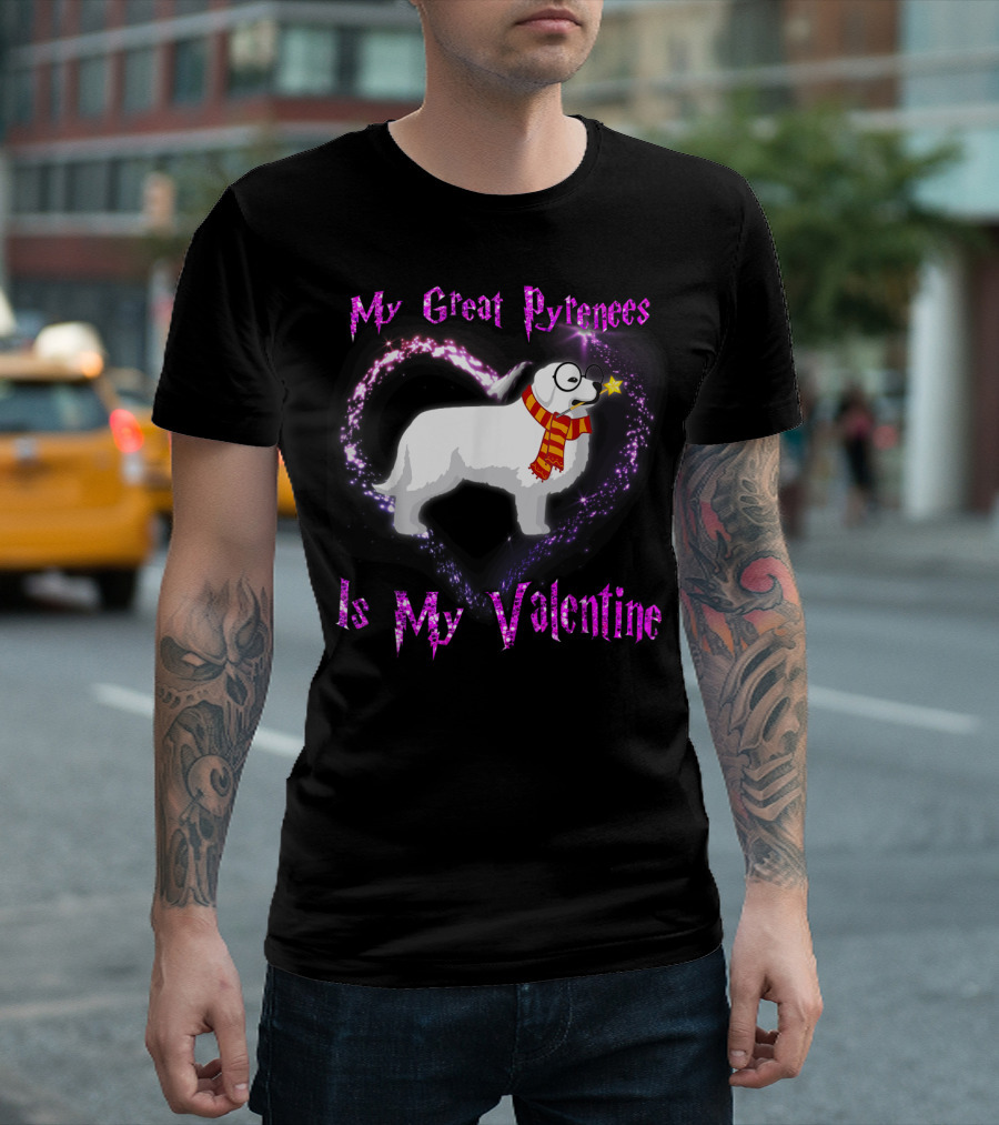My Great Pyrenees Is My Valentine with Magical Heart and Wizard Scarf T-Shirt