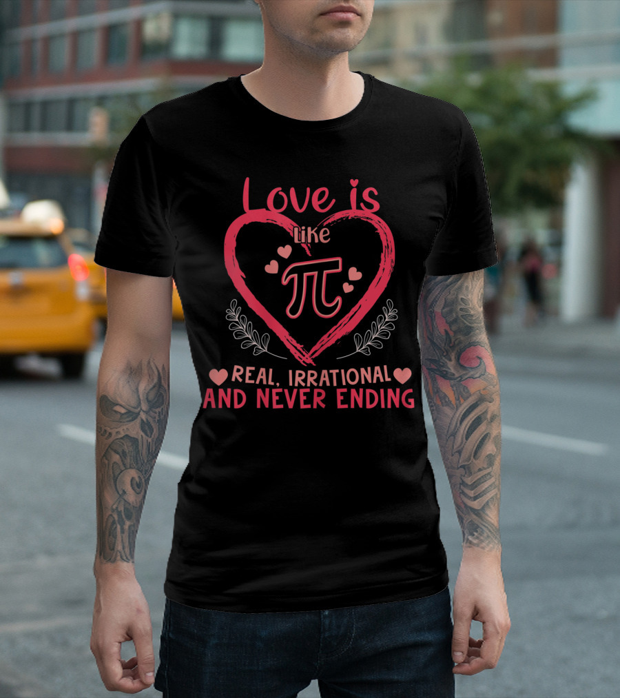 Love Is Like Pi Real Irrational and Never Ending Valentine Math Teacher T-Shirt