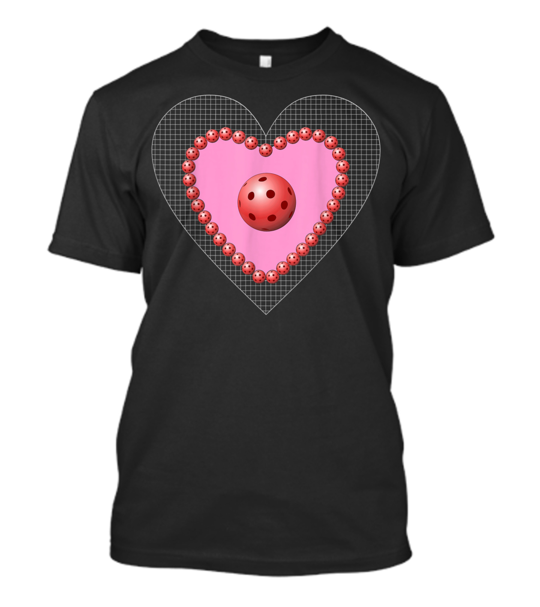 Valentine Pickleball Heart With Red Balls And Grid Background T-Shirt