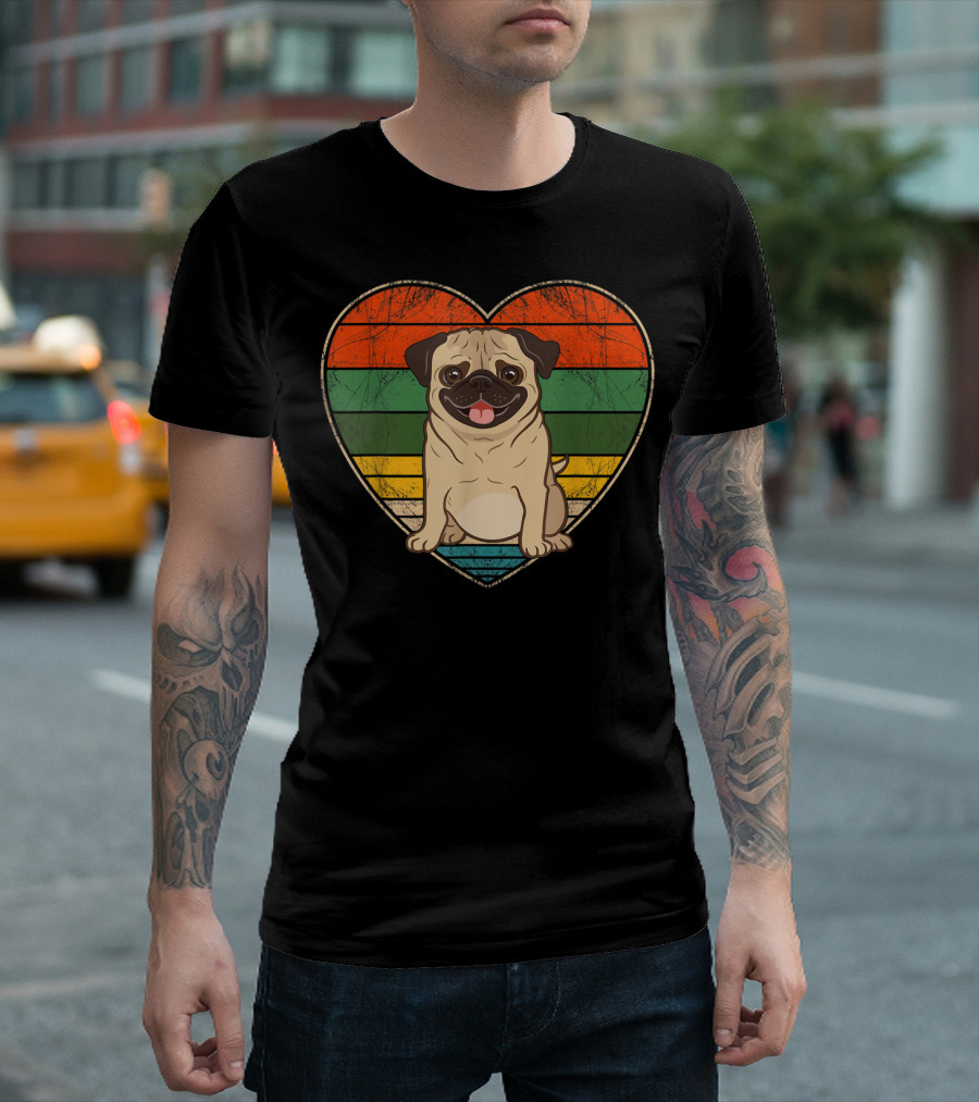 Retro Heart Pug Dog Lover Valentine T-Shirt