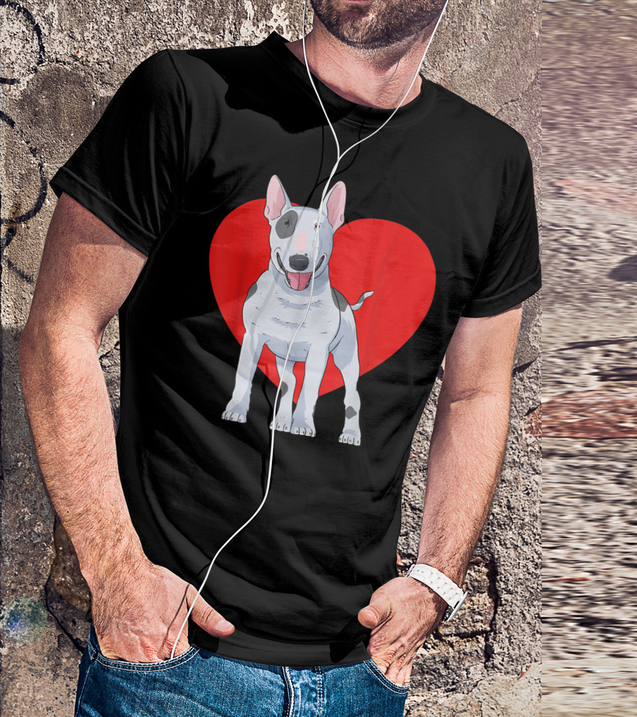 Bull Terrier With Red Heart Valentine Day T-Shirt