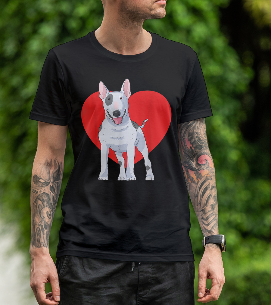 Bull Terrier With Red Heart Valentine Day T-Shirt