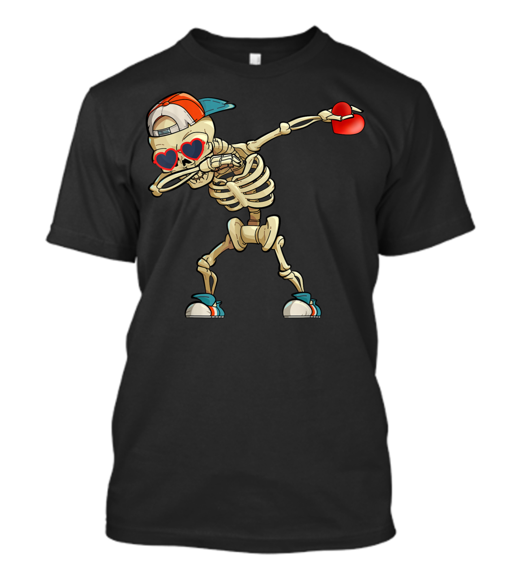 Dabbing Skeleton Heart Sunglasses Valentine's Day Love T-Shirt