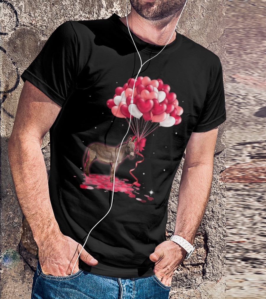 Donkey With Love Hearts Balloons Valentine Romance T-Shirt