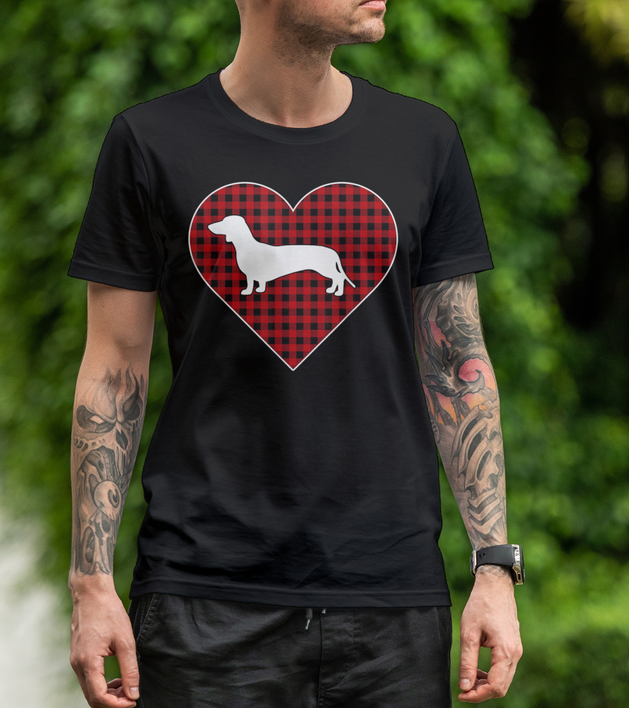Red Plaid Heart Dachshund Valentine T-Shirt