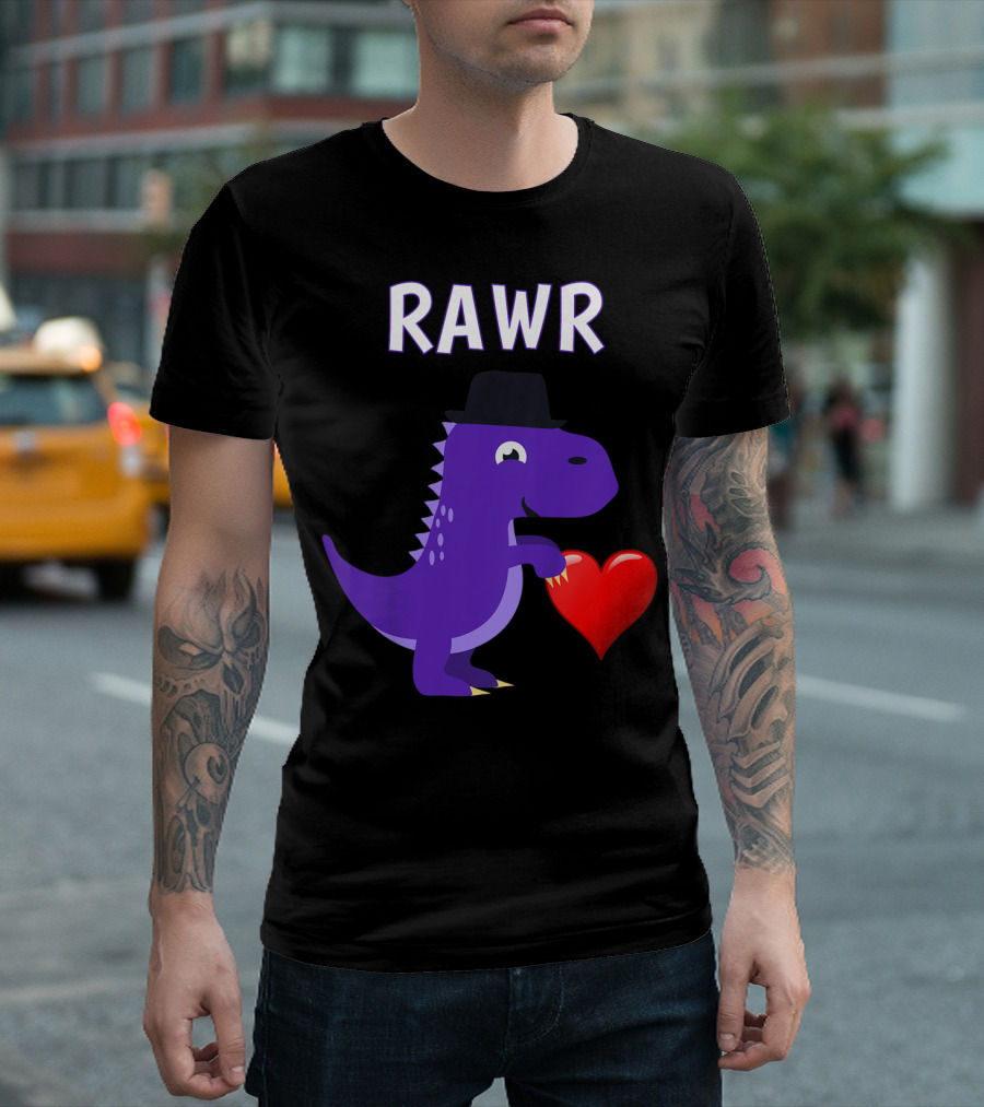 Cute Boys Trex Dinosaur Valentine Rawr with Heart and Hat T-Shirt