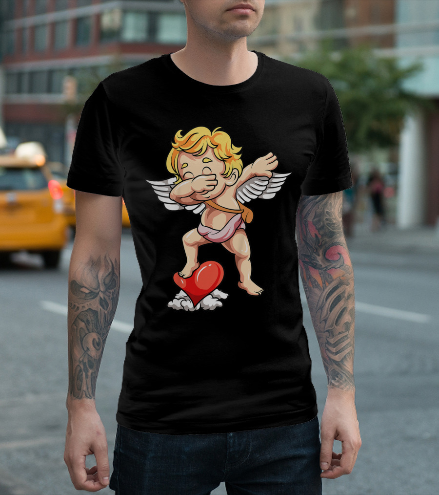 Kids Valentines Day Cupid Dabbing On Heart T-Shirt