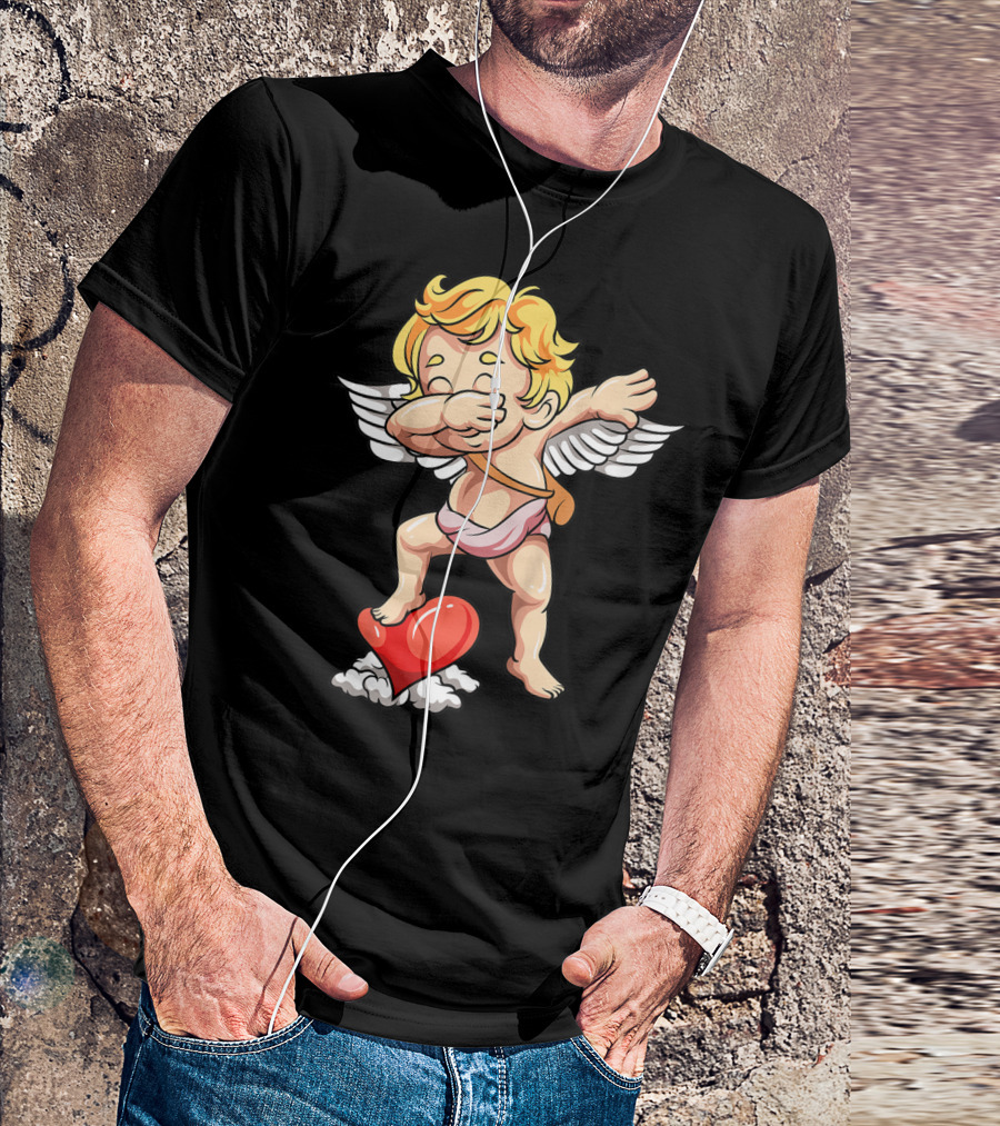 Kids Valentines Day Cupid Dabbing On Heart T-Shirt