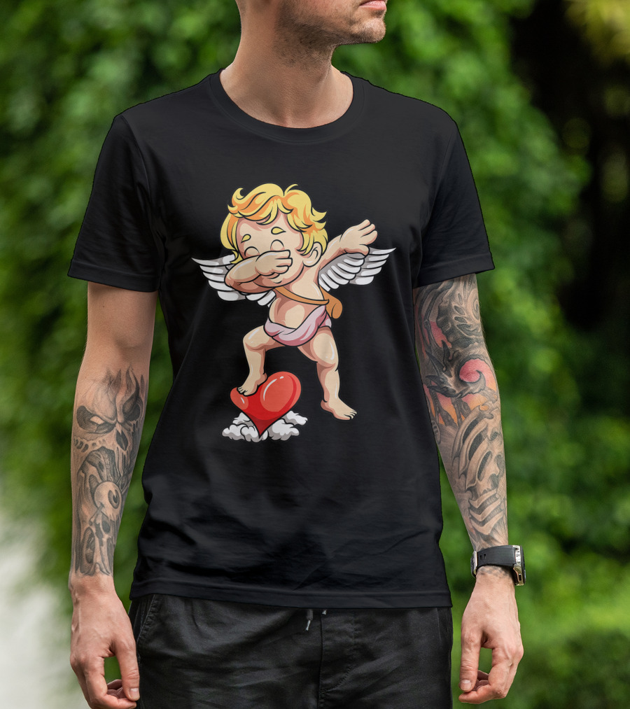 Kids Valentines Day Cupid Dabbing On Heart T-Shirt
