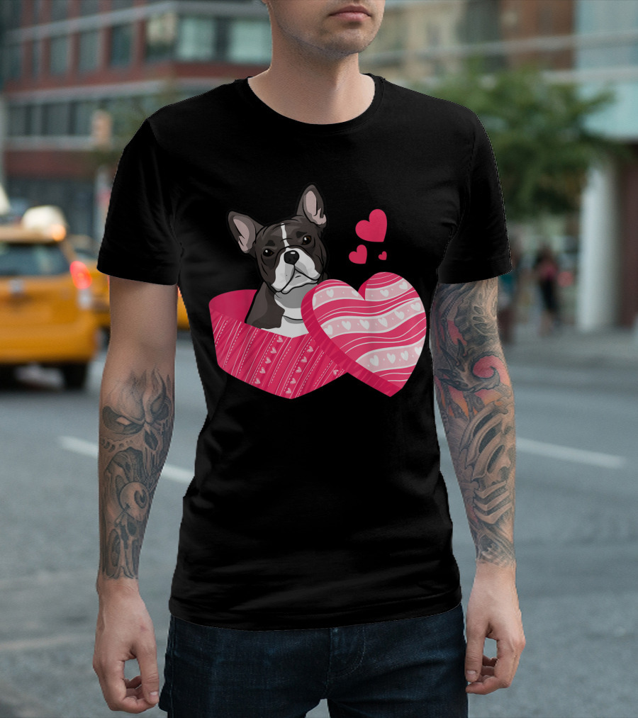 Love Boston Terrier Valentine Day Heart Gift T-Shirt