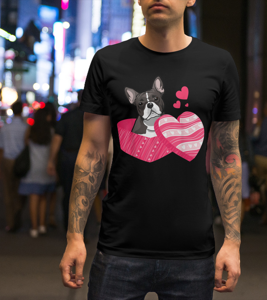 Love Boston Terrier Valentine Day Heart Gift T-Shirt