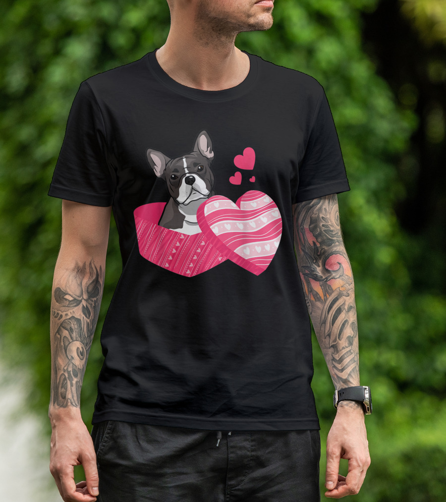 Love Boston Terrier Valentine Day Heart Gift T-Shirt