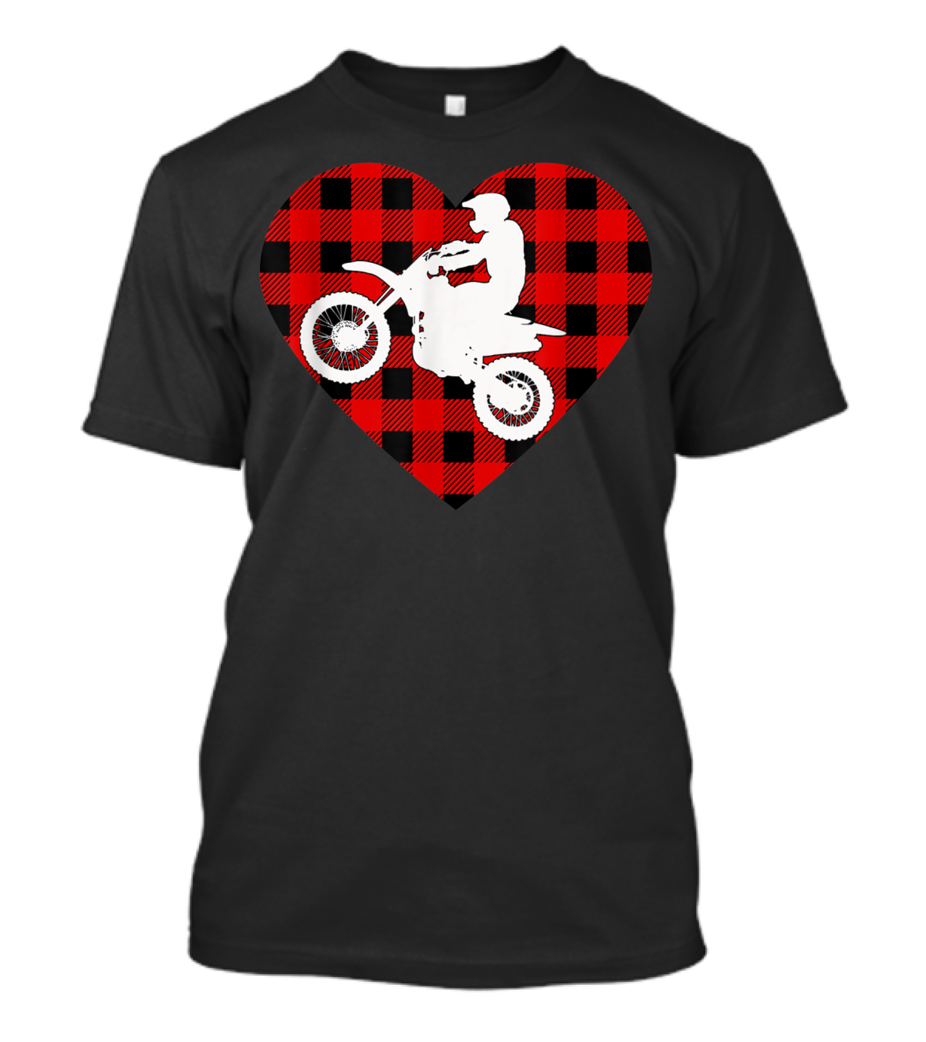 Motocross Dirt Bike Buffalo Plaid Red Heart T-Shirt