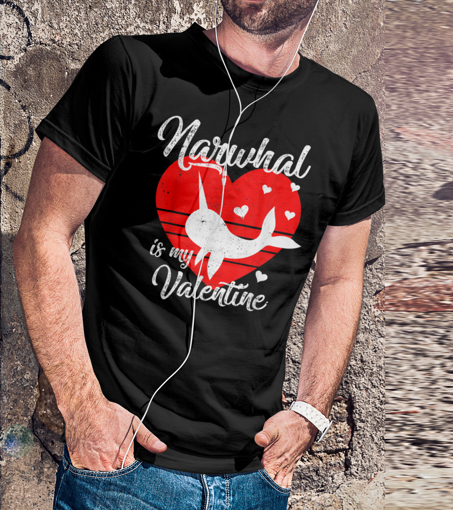 Narwhal Is My Valentine Heart Love T-Shirt