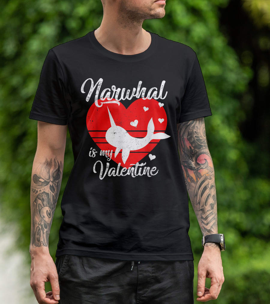 Narwhal Is My Valentine Heart Love T-Shirt