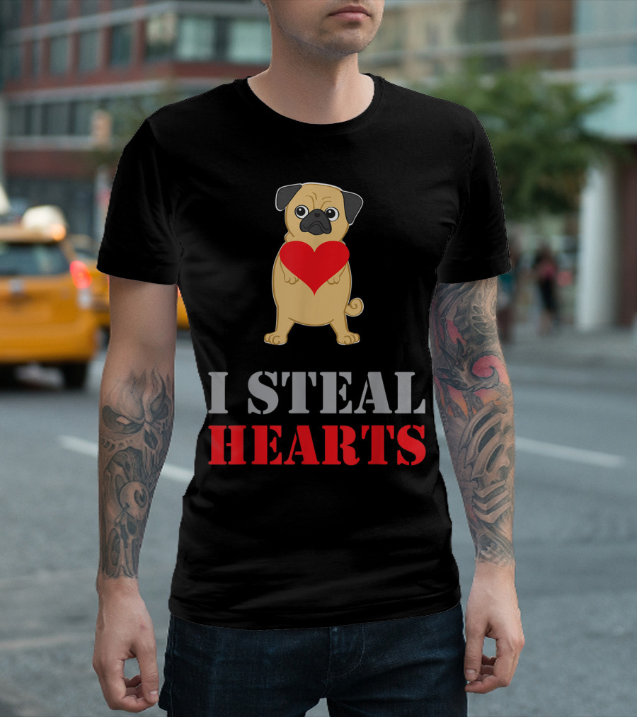 I Steal Hearts Pug Dog Valentine T-Shirt