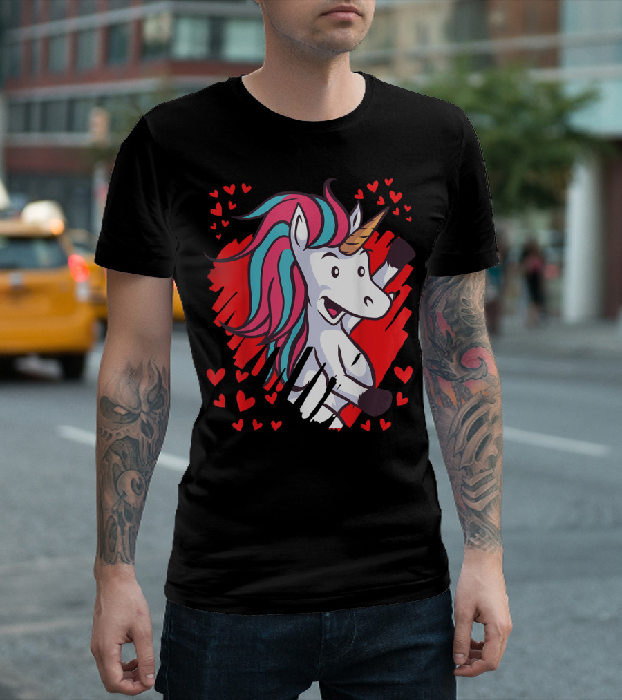 Unicorn Valentine Love Hearts T-Shirt