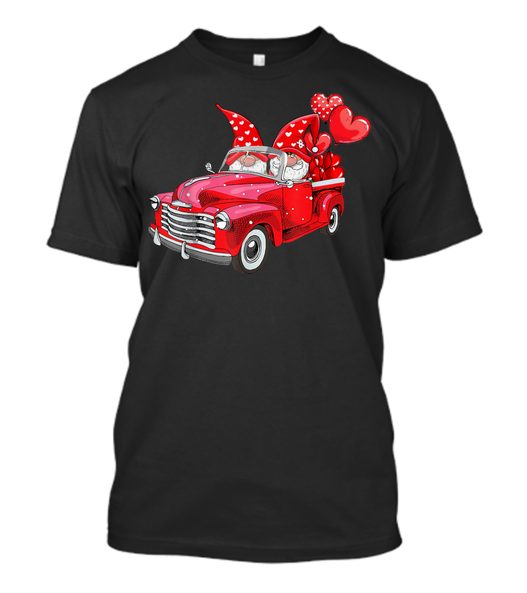 Valentine Gnomes Love Hearts Red Truck Balloons Couple T-Shirt