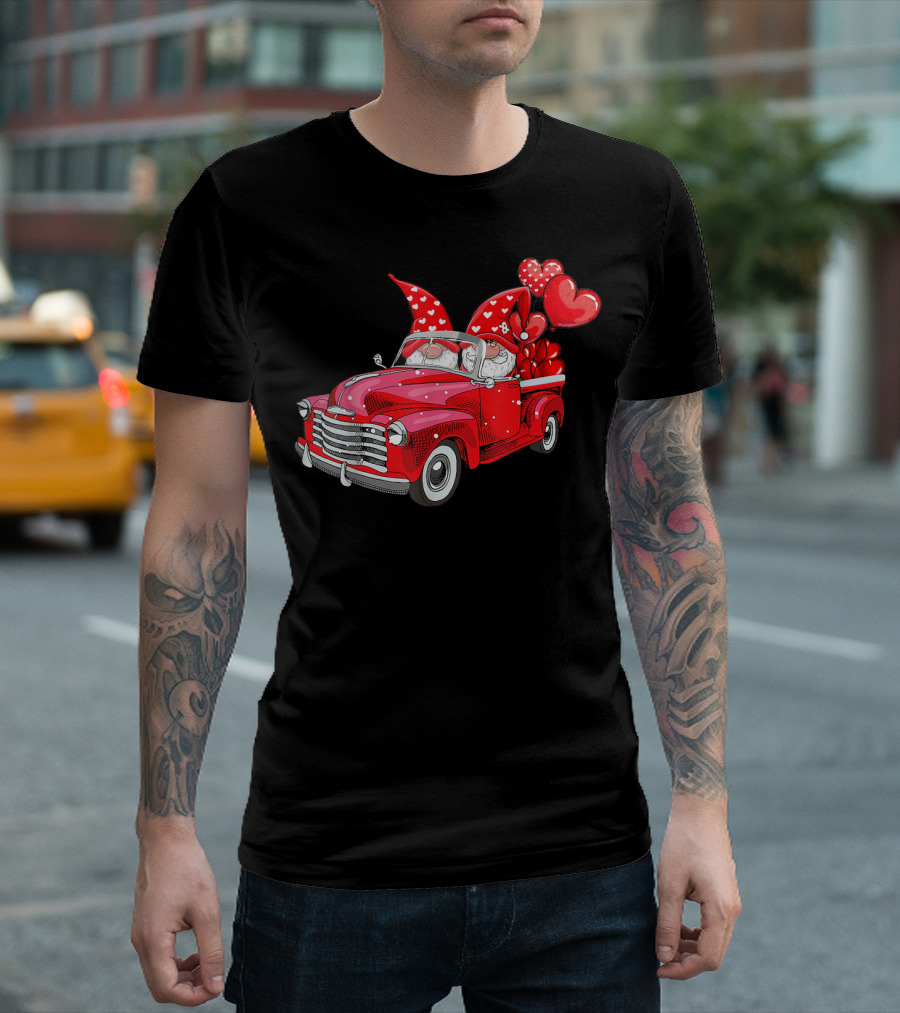 Valentine Gnomes Love Hearts Red Truck Balloons Couple T-Shirt