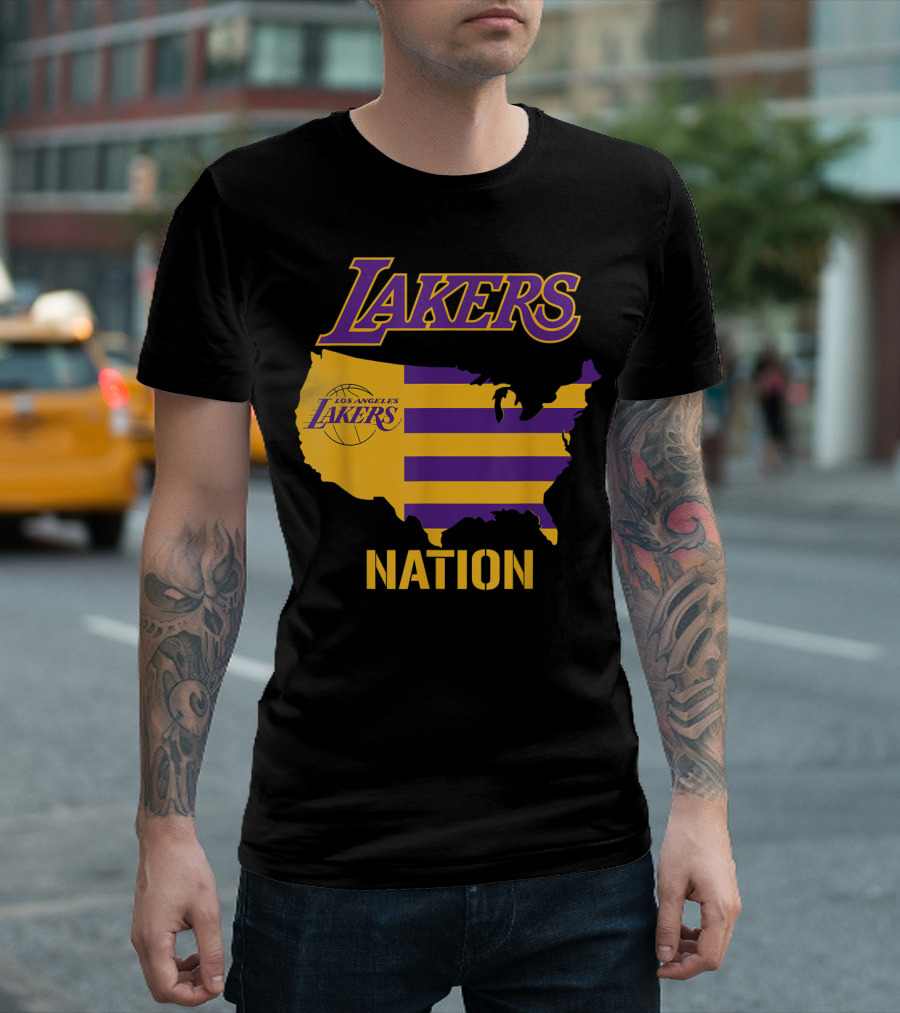Los Angeles Lakers Nation USA Map Basketball Team T-Shirt