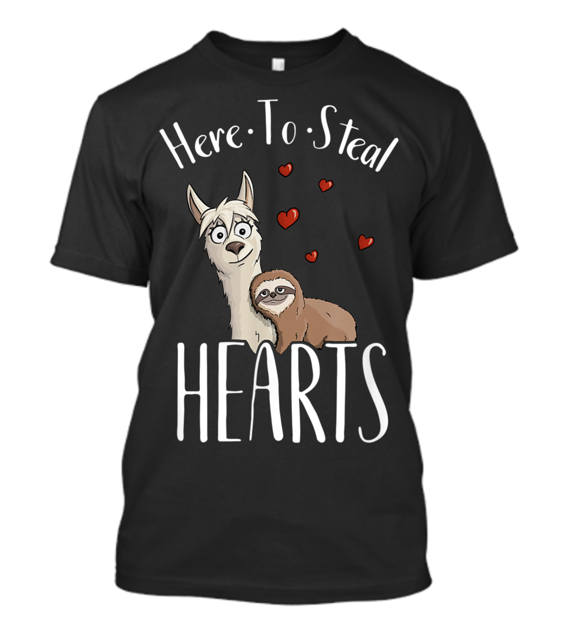 Here To Steal Hearts Valentine Sloth Riding Llama T-Shirt
