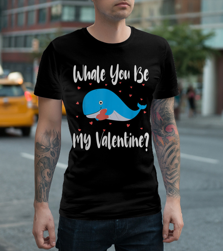 Whale You Be My Valentine Funny Valentines Cute Whale With Hearts T-Shirt