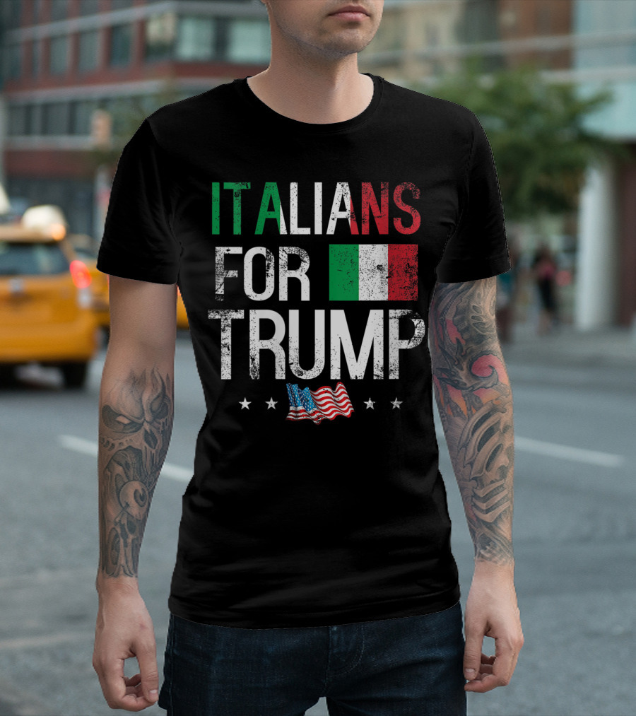 ITALIANS FOR TRUMP ITALIAN AMERICAN FLAG STARS T-Shirt