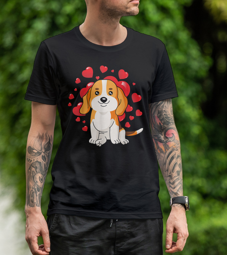 Cute Beagle Dog Valentines Day Love Heart Surrounded By Red Hearts T-Shirt
