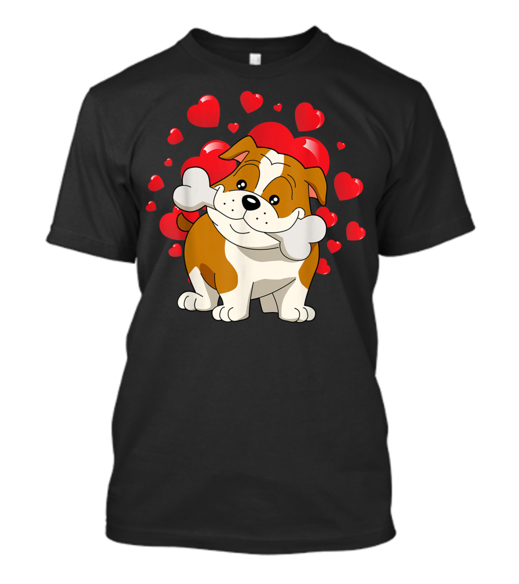 Bulldog Puppy With Hearts Valentines Day Love T-Shirt