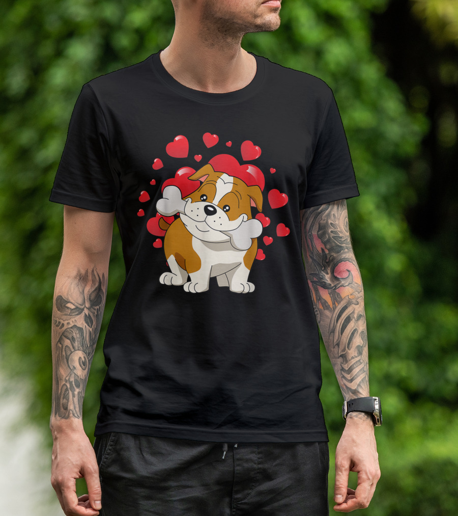 Bulldog Puppy With Hearts Valentines Day Love T-Shirt